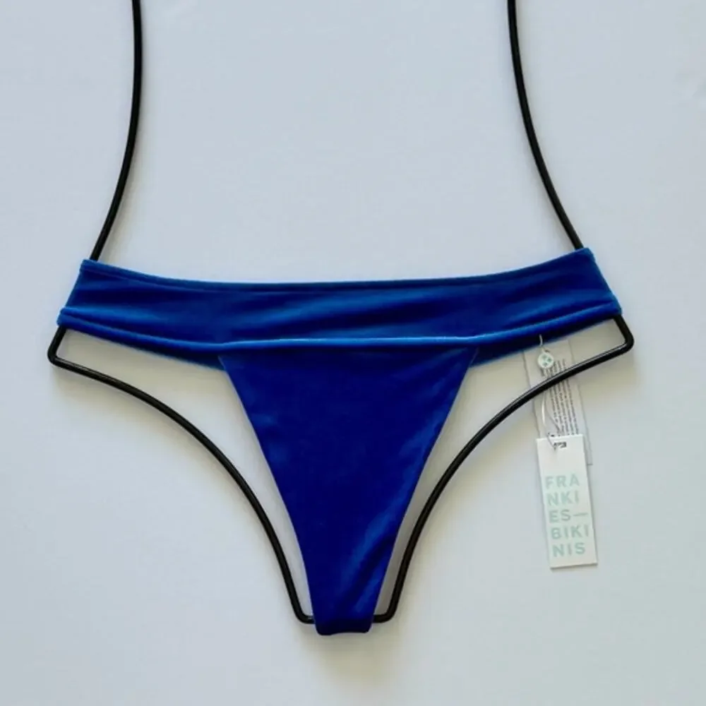 Frankies Bikinis Phoebe Velvet Thong Bikini Bottom - Pacific Blue - M - NWT